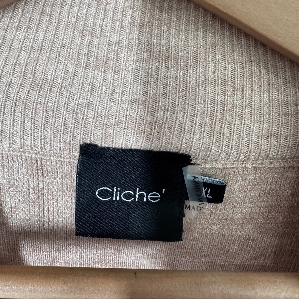 Cliche Beige Mock Neck Tunic Sweater XL Faux Fur - Picture 3 of 6